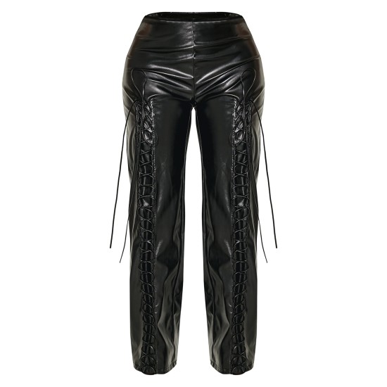 Shape Black Lace Up Faux Leather Pants