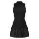 Black Rib Puff Ball Hem Bodycon Dress