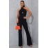 Black Cross Neck Tie Back Rib Jumpsuit