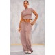 Taupe Washed Rib Panel Wide Leg Sweatpants