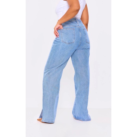 Plus Light Wash Split Hem Jeans