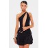 Petite Black Halterneck Trim Detail Shift Mini Dress