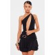 Petite Black Halterneck Trim Detail Shift Mini Dress