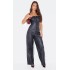 Black Faux Leather Bandeau Lace Back Straight Leg Jumpsuit