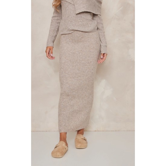 Mocha Luxe Knit Low Rise Midaxi Skirt