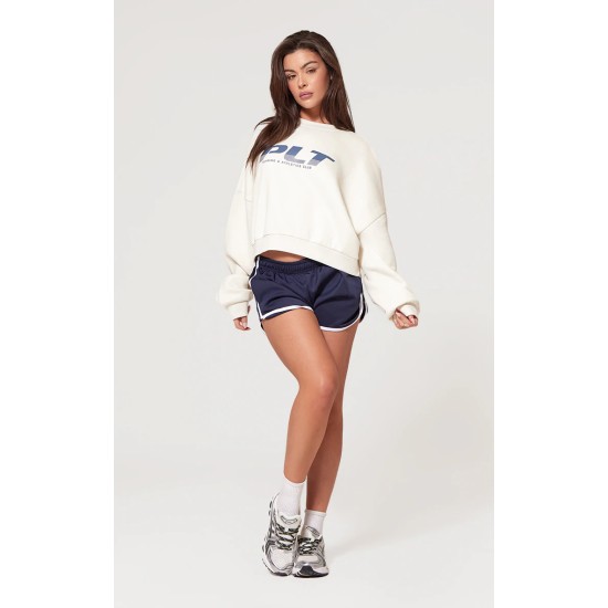 PRETTYLITTLETHING Cream Athletics Club Embossed Oversized Boxy Sweatshirt