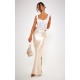 Champagne Stretch Satin Split Side Maxi Skirt