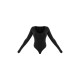 Basic Black Cotton Blend Plunge Long Sleeve Bodysuit