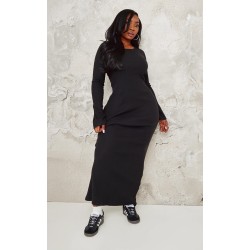 Plus Black Heavy Brushed Rib Tie Back Maxi Dress