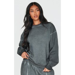 PRETTYLITTLETHING Washed Charcoal Premium Oversized Sweatshirt