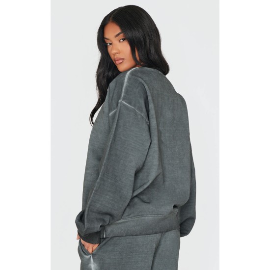 PRETTYLITTLETHING Washed Charcoal Premium Oversized Sweatshirt