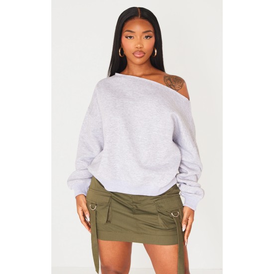 Shape Grey Marl Sweat Raw Edge Slouch Sweatshirt