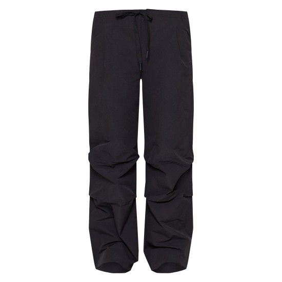 Black Thin Waistband Drawstring Detail Track Pants