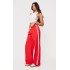 Bright Red Shell Side Stripe Detail Wide Leg Pants