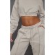 Petite Moss Grey Crop Elasticated Sweat Top