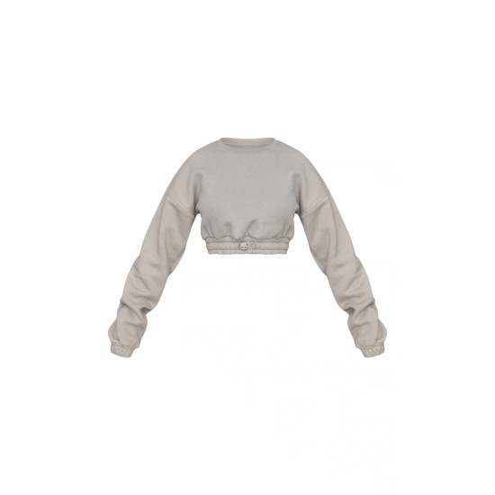 Petite Moss Grey Crop Elasticated Sweat Top