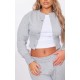 Ash Grey Ribbed Hem Popper Detail Sweatshirt