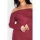 Plus Burgundy Heavy Brushed Rib Bardot Trim Maxi Dress