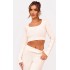 Cream Rib Scoop Neck Long Sleeve Crop Top