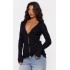 Black Knitted Ribbed Long Sleeve Cardigan