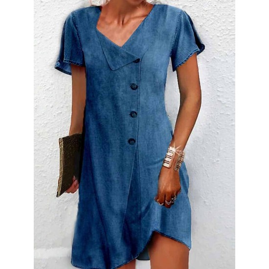 Denim Dress Casual Dress Mini Dress Denim Basic Modern Outdoor Daily V Neck Button Short Sleeve Summer Spring 2023 Loose Fit Blue Plain S M L XL 2XL – PRYCUS MITCHELL INC