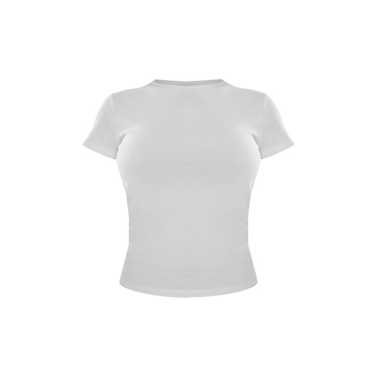 Basic White Cotton Blend Fitted Crew Neck T Shirt