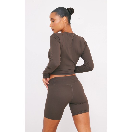 Espresso Sculpt Long Sleeve Crop Gym Top