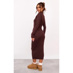 Chocolate Turtle Neck Knitted Bodycon Maxi Dress