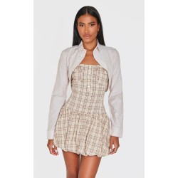 Butter Cream Contrast Pattern Shirt Detail Puffball Dress