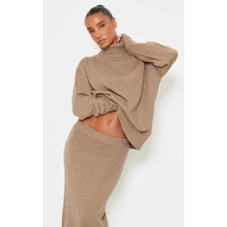 Light Mocha Soft Knit Roll Neck Oversized Sweater