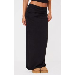 Black Foldover Cotton Maxi Skirt